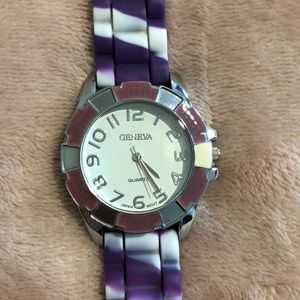Geneva purple and white watch